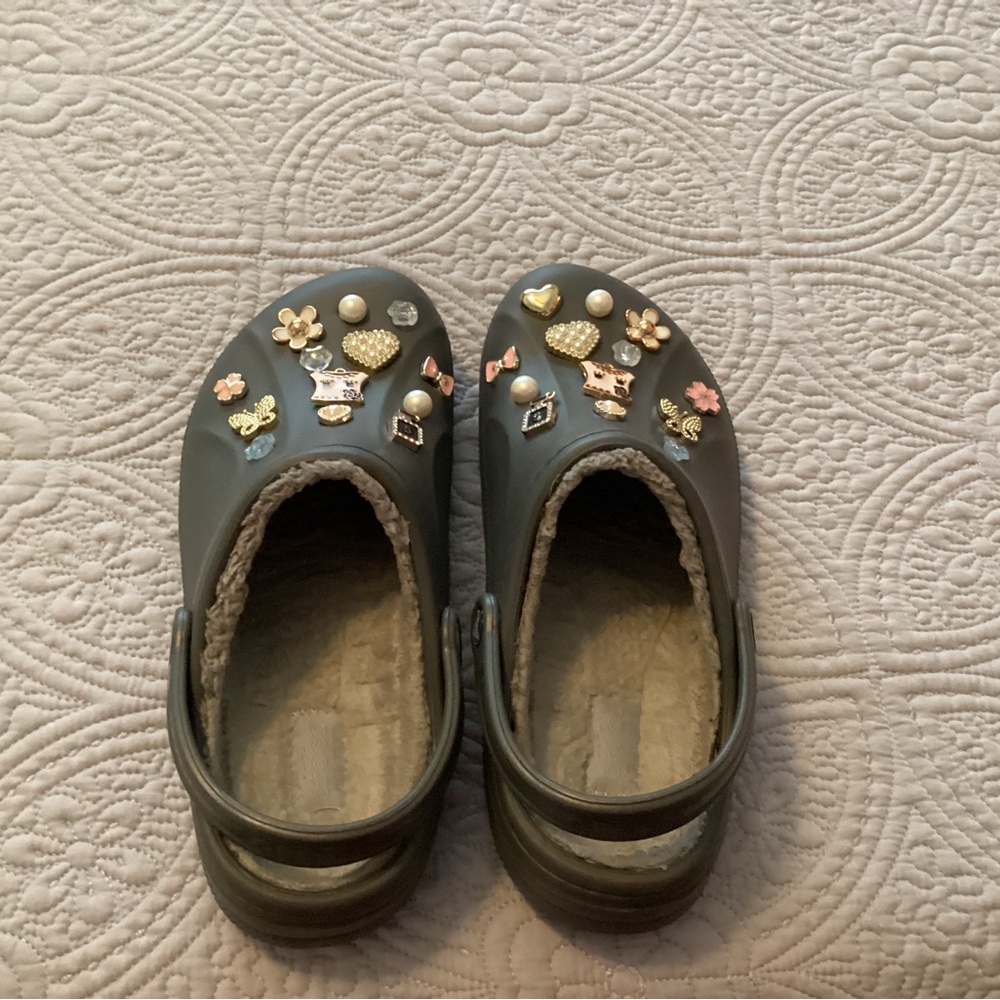 CROCS Gray Clogs with Decorative Charms